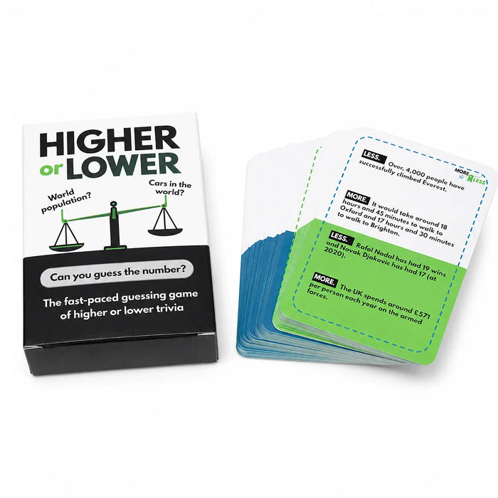100 pcs cards Higher or Lower Trivia Card Game Fast Paced Guessing Game With Question Cards Compare Facts Choose