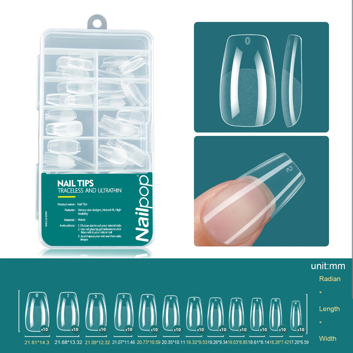 Nailpop 120pcs Shallow Nail Tips 12 Sizes  Flexible Soft Gel Tips Clear Press On Nails Acrylic Poly Gel Extension Salon Manicure
