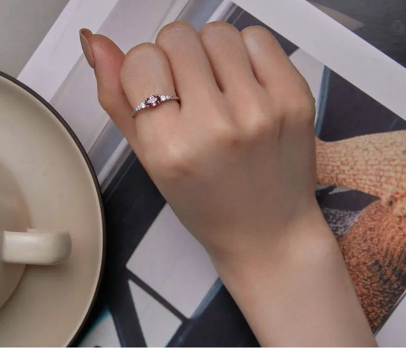 BAMOER Oval Gemstone Ring - Pink