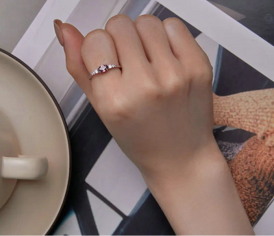 BAMOER Oval Gemstone Ring - Pink