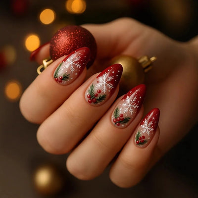 Christmas Snowflake Press-On Nails - Crimson Snowfall