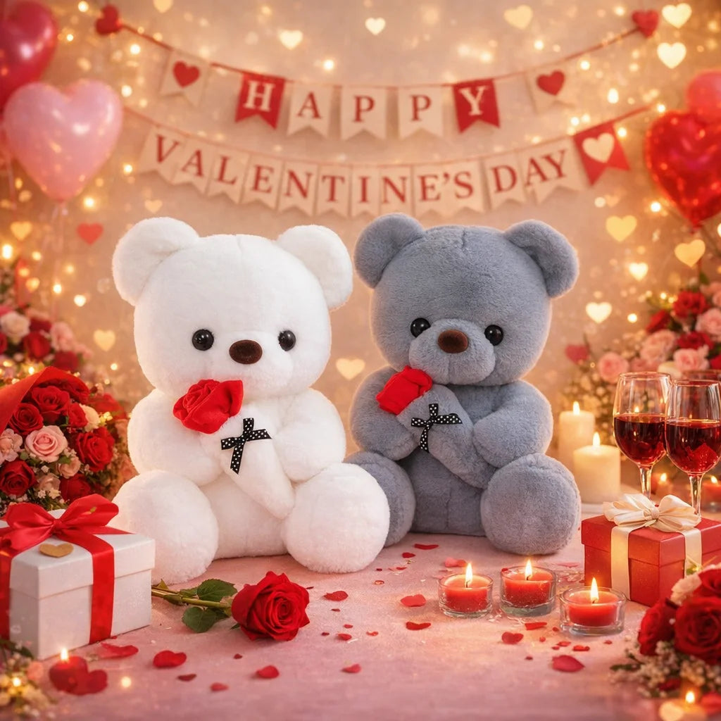 Wedding Rose Bear Plush Toy - Pink