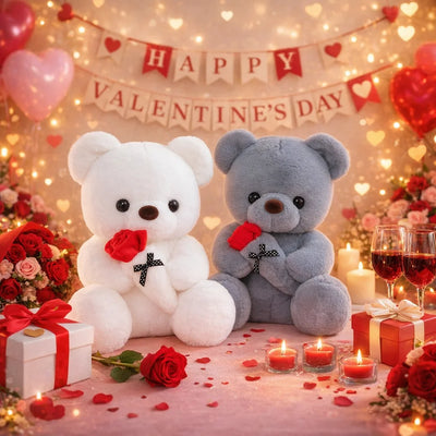 Wedding Rose Bear Plush Toy - Pink