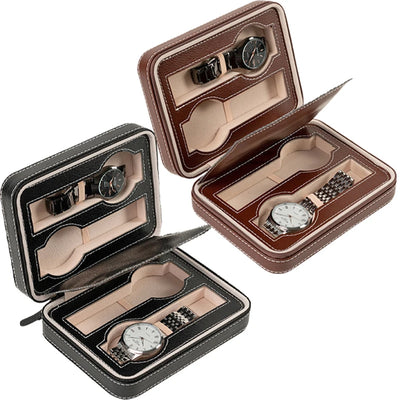 Portable Travel Watch Case - 4 Grids Black