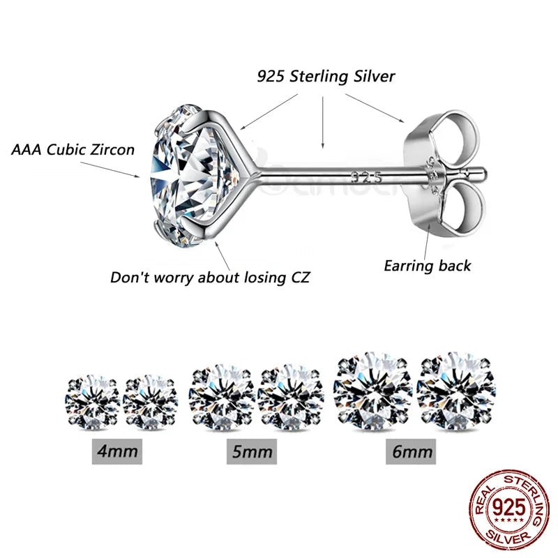 BAMOER 3-Pair CZ Stud Earring Set - Silver