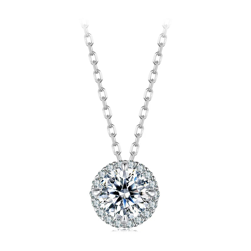 BAMOER Round Halo Moissanite Necklace