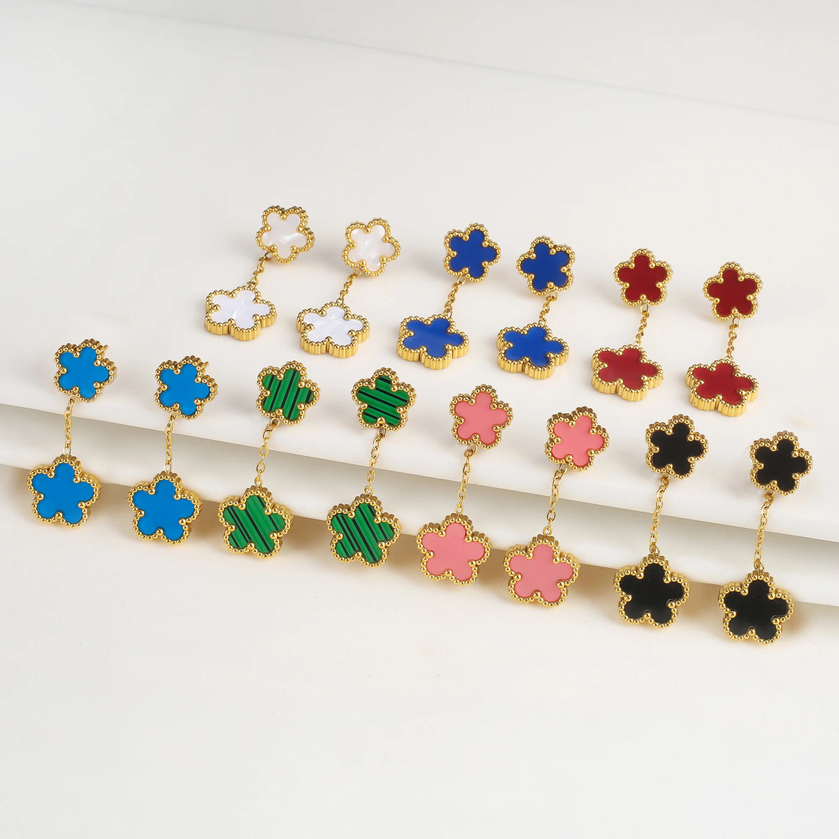 Five-Leaf Flower Drop Earrings - Black