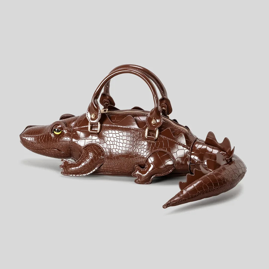 Croc-Embossed Crossbody Bag - Brown