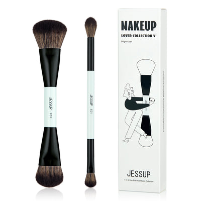 Jessup Makeup Brush Set Double Sided Makeup Brushes Foundation Contour Blush Blending Eyebrow Shadow,Fiber Bright Cyan T501