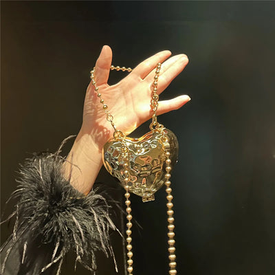 Heart-Shaped Rhinestone Evening Clutch - Shell