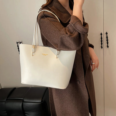 Women's PU Fashion Tote Bag - Latte