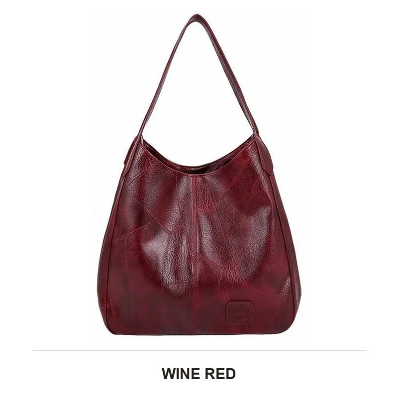 Women's Soft PU Leather Tote Bag worn on shoulder