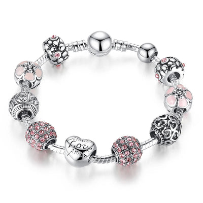 BAMOER Heart & Flower Charm Bracelet