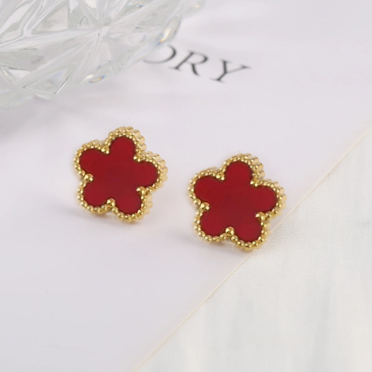 Five-Leaf Flower Drop Earrings finished look