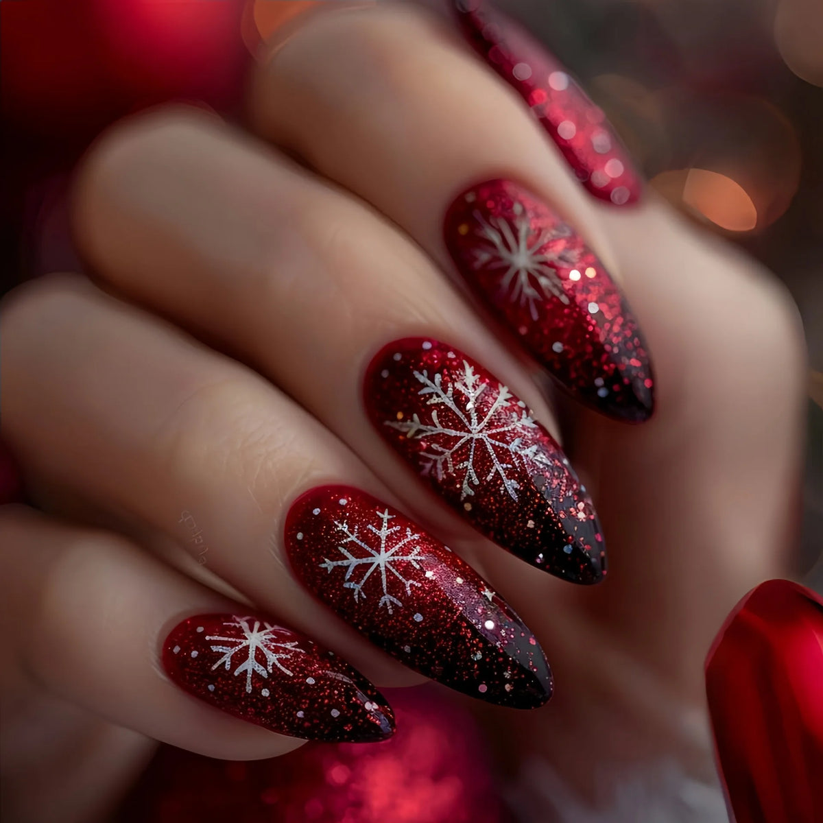 Christmas Snowflake Press-On Nails close-up
