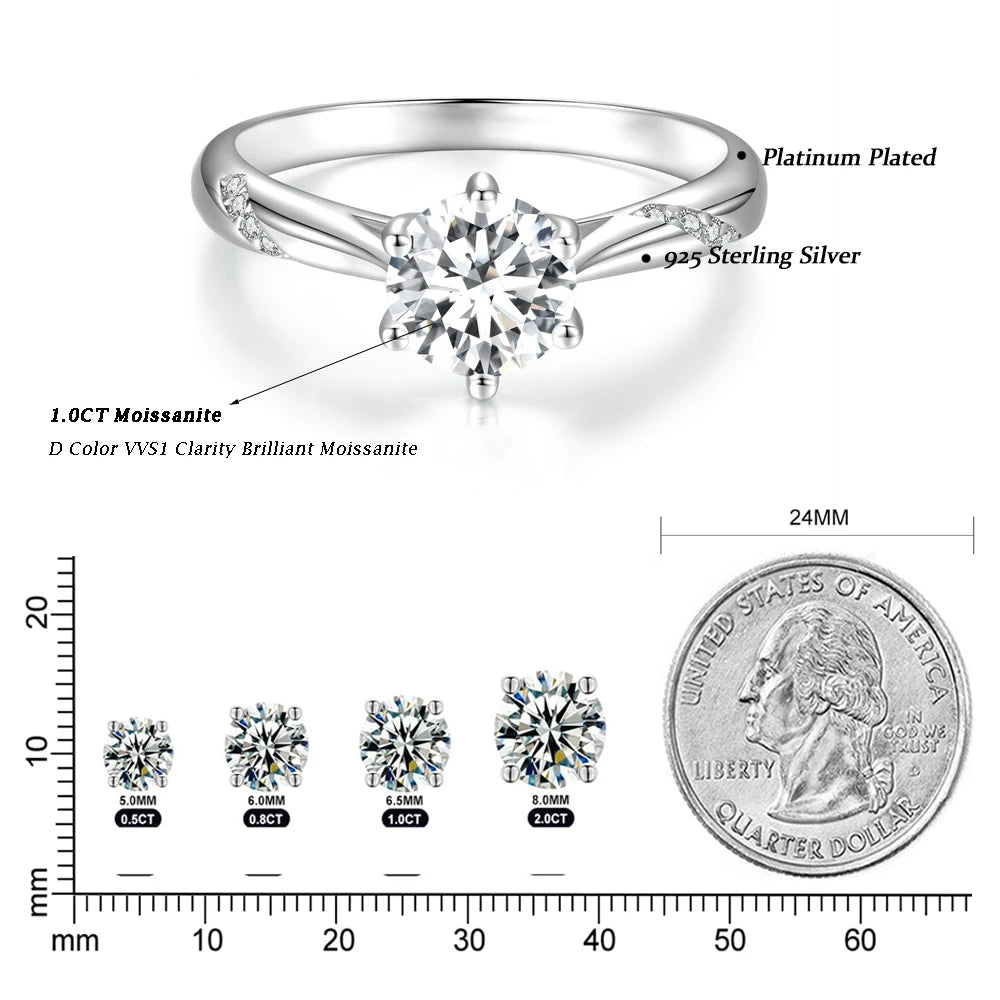 BAMOER Moissanite Solitaire Ring size reference
