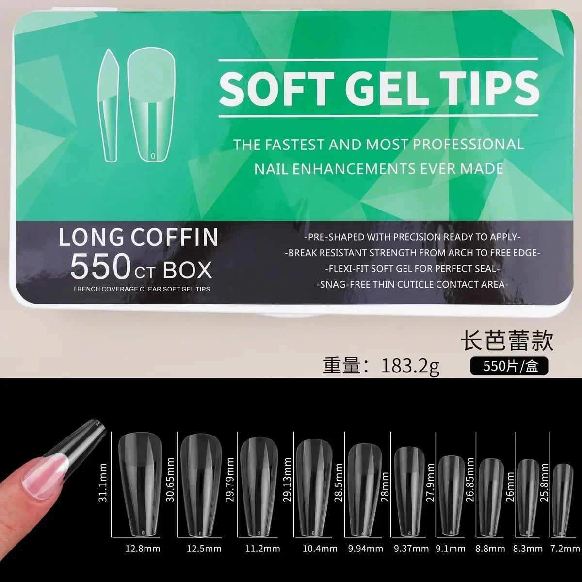 550-Piece Soft Gel Nail Tip Set close-up
