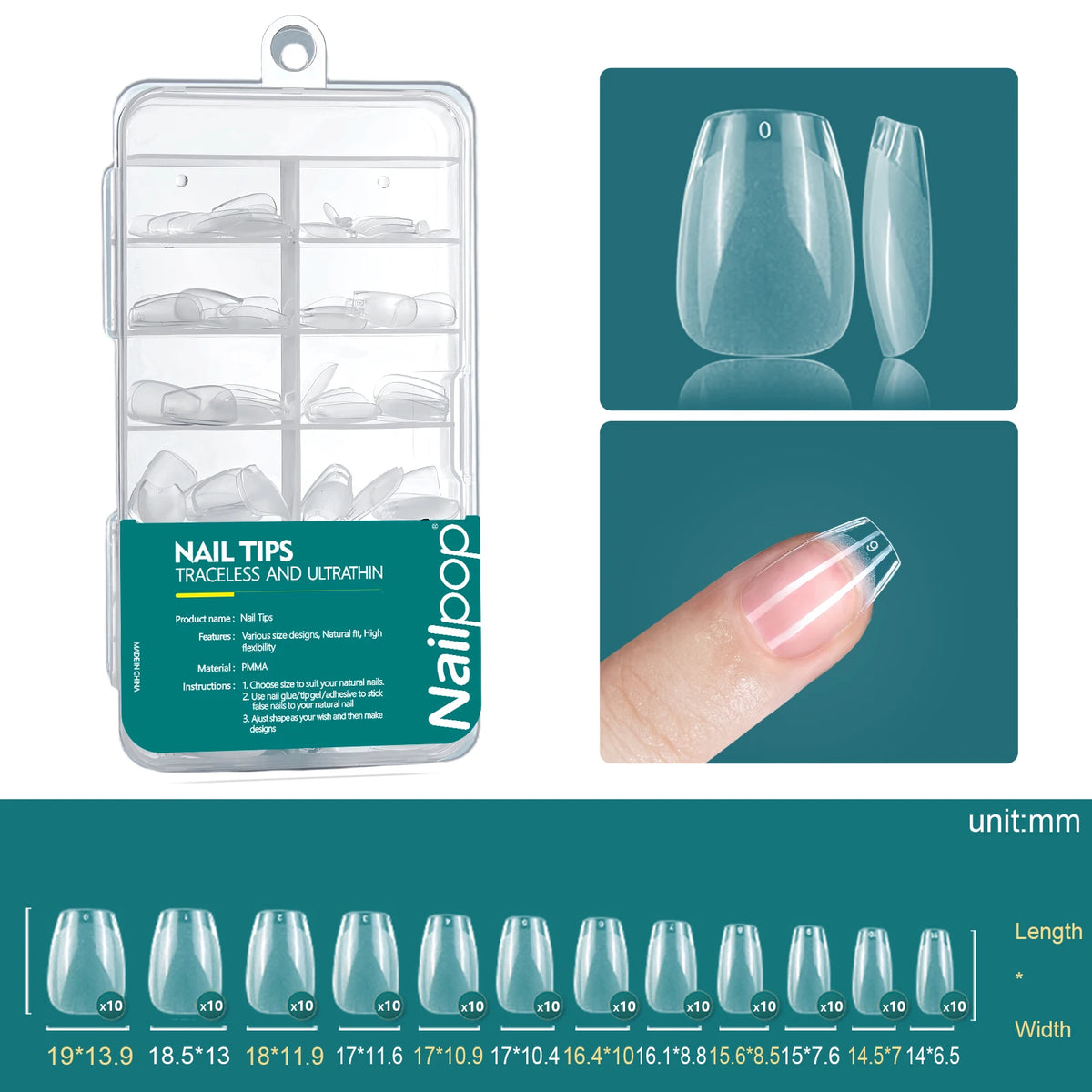 Nailpop 120pcs Shallow Nail Tips 12 Sizes  Flexible Soft Gel Tips Clear Press On Nails Acrylic Poly Gel Extension Salon Manicure
