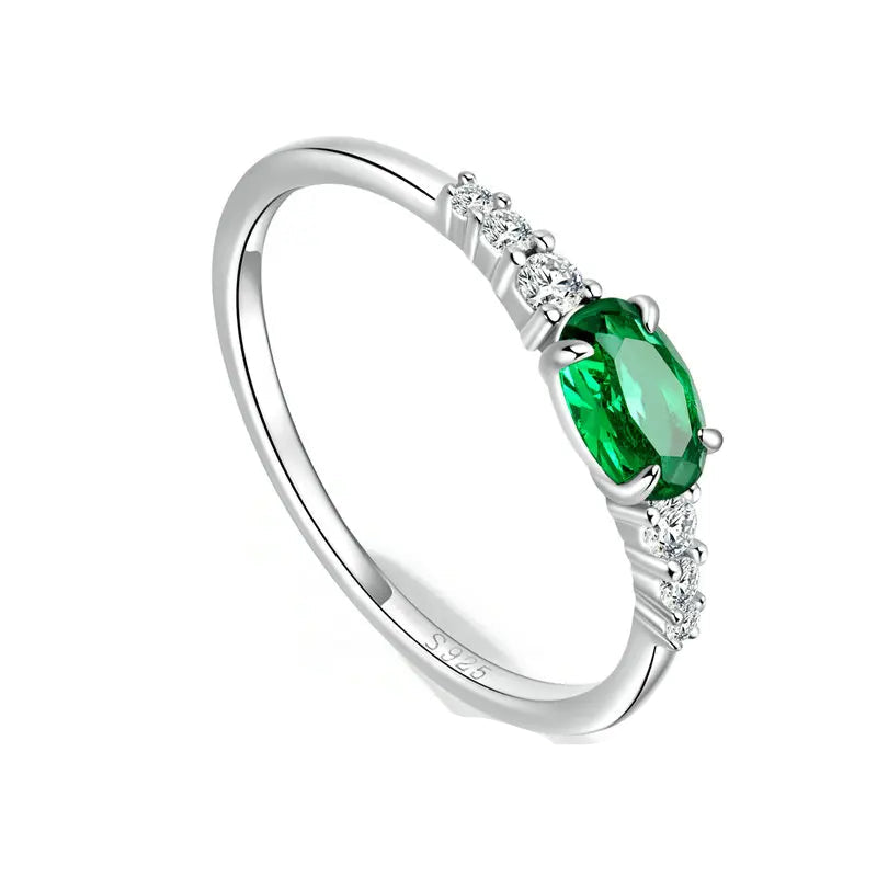 BAMOER Oval Gemstone Ring worn