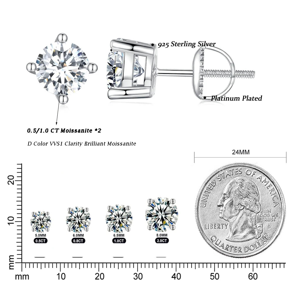 BAMOER 2ct Moissanite Stud Earrings stone detail
