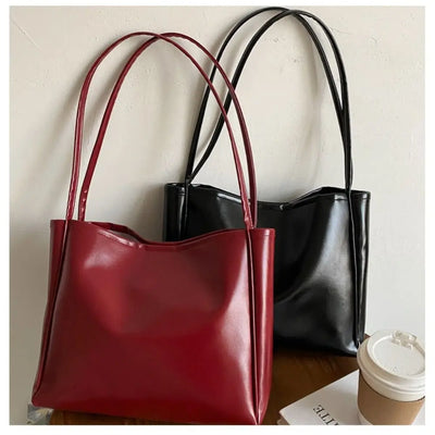 Lunéva™ Large PU Tote Bag - Burgundy
