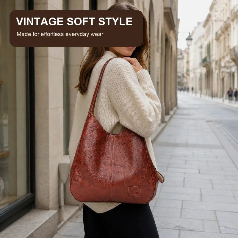 Women's Soft PU Leather Tote Bag - Brown