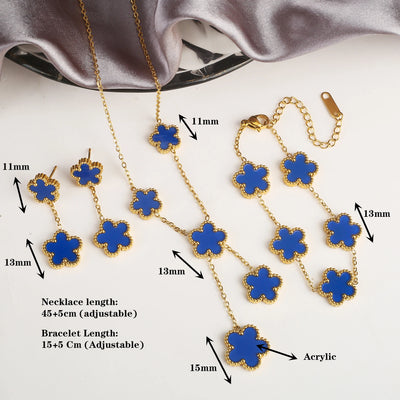Five-Leaf Flower Drop Earrings - Green