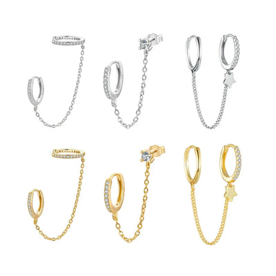 BAMOER Double Circle Mono Hoop Earring