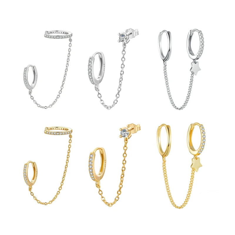 BAMOER Double Circle Mono Hoop Earring