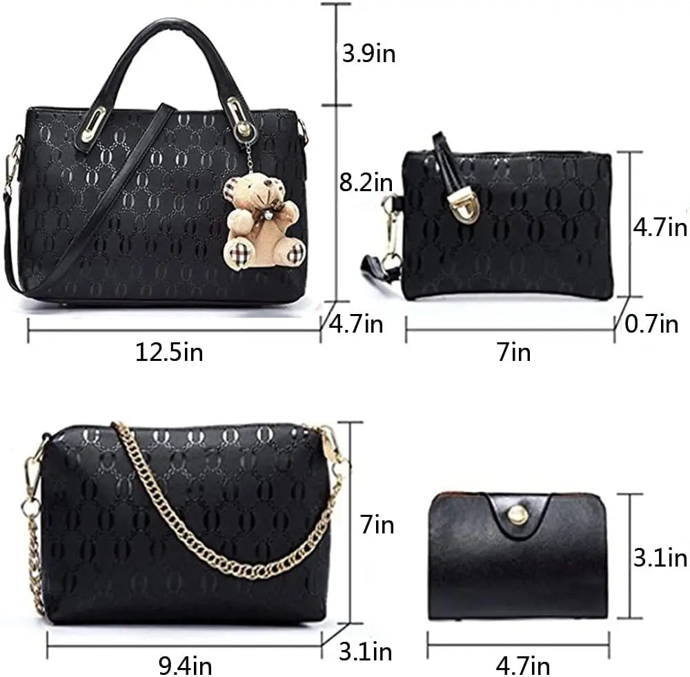 Women's 4-Piece Handbag Set - Black