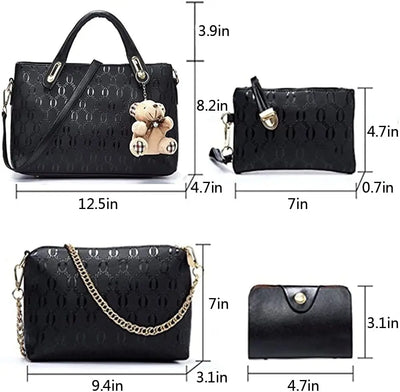 Women's 4-Piece Handbag Set - Black