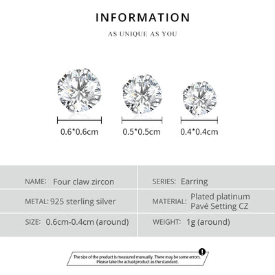 BAMOER 3-Pair CZ Stud Earring Set - Gold