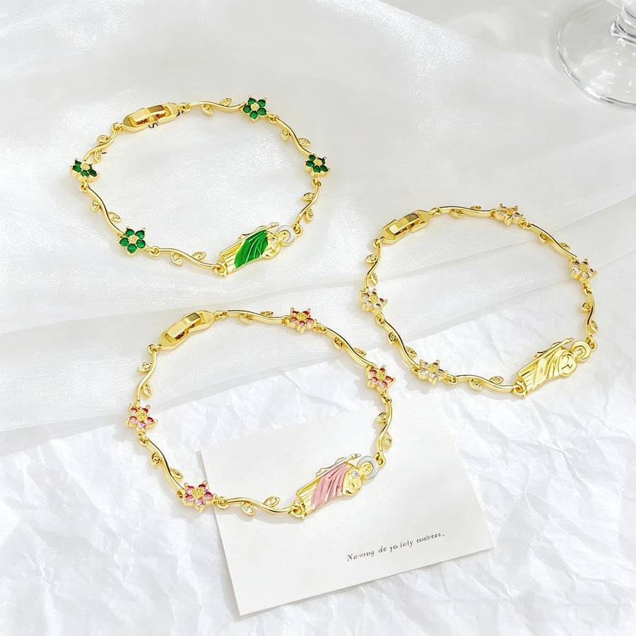 Enamel Flower Rhinestone Bracelet close-up
