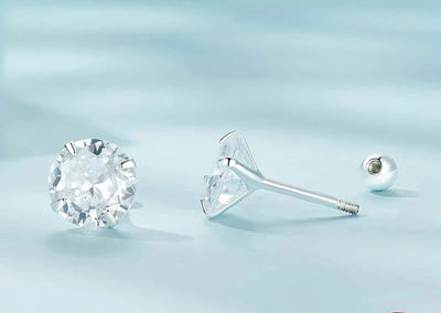 BAMOER Round CZ Stud Earrings - Gold