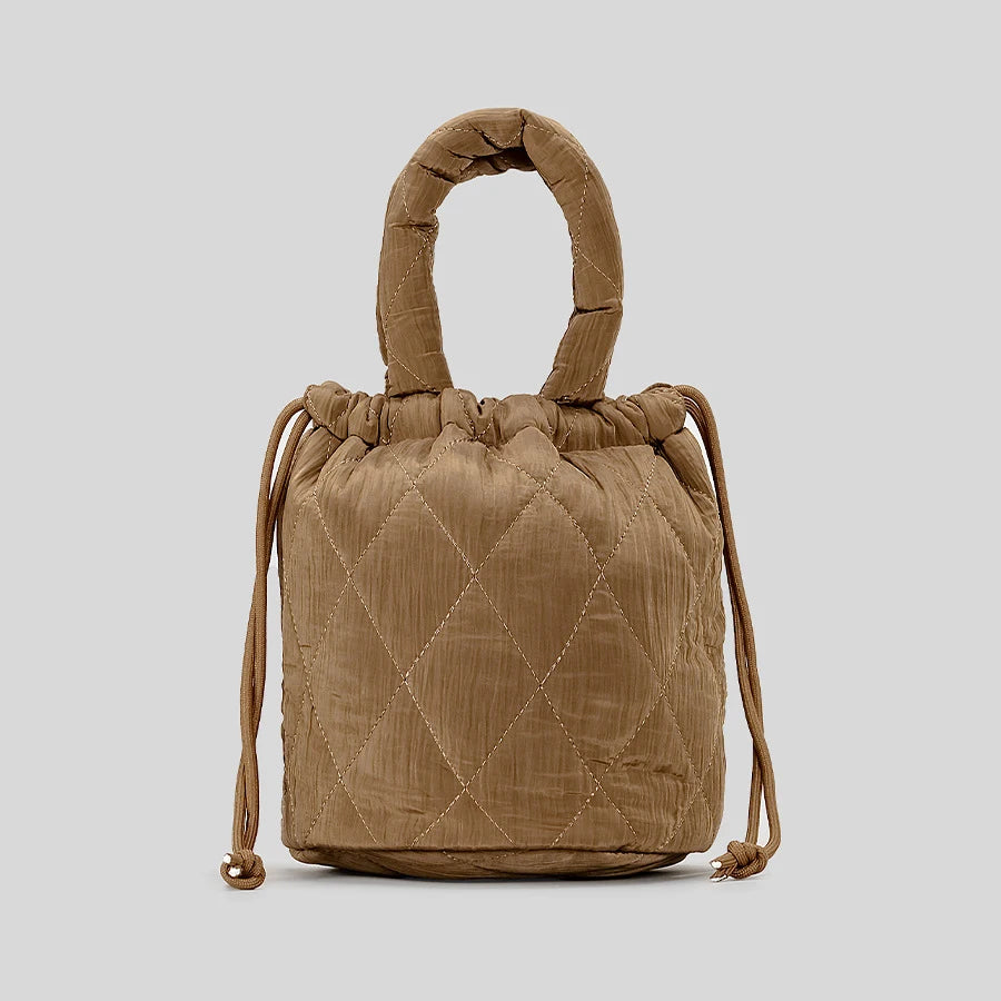 Quilted Bucket Crossbody Bag - Beige