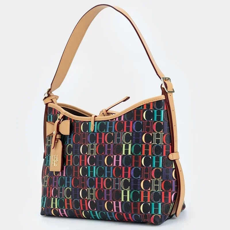 CH Hobo Bag Women Colorful Logo Print Shoulder Bag Large Capacity Top Handle Handbag For Work Bolsos