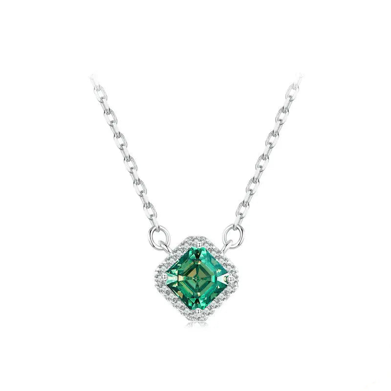 BAMOER Square Green Moissanite Necklace
