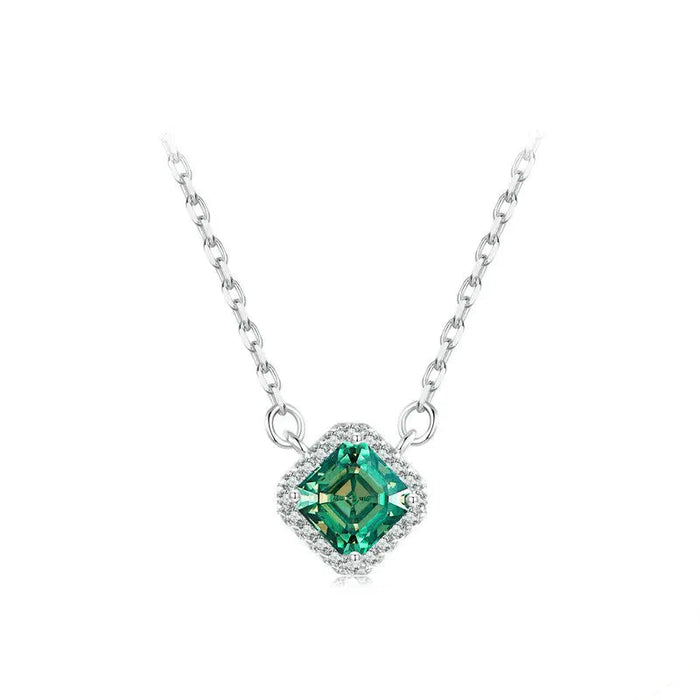 BAMOER Square Green Moissanite Necklace