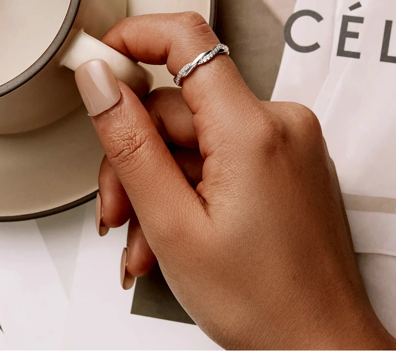 BAMOER Twisted Rope Ring close-up