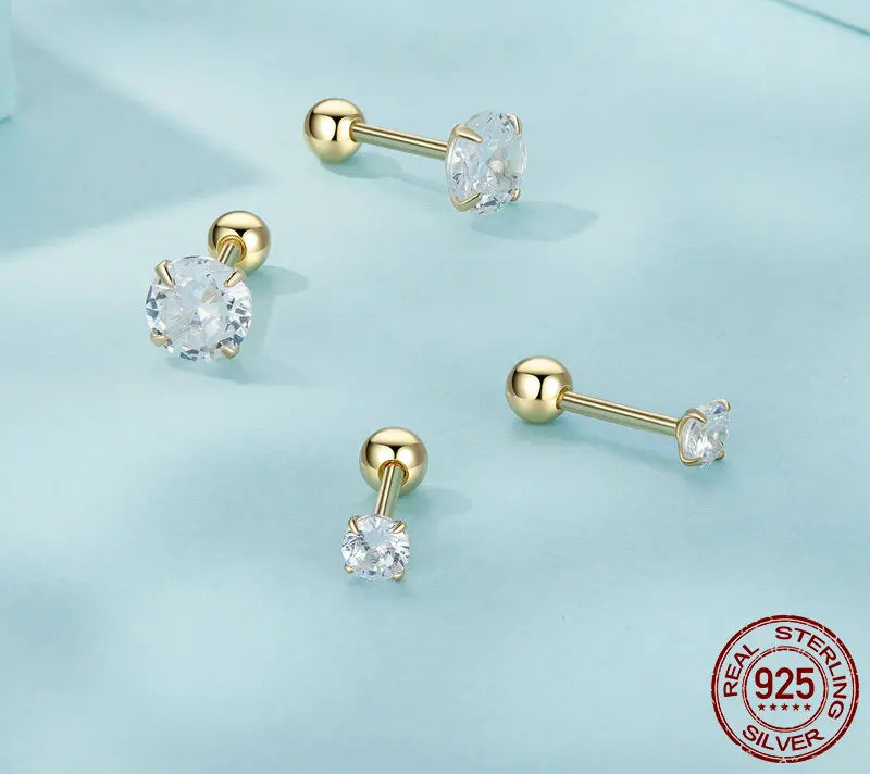 BAMOER Round CZ Stud Earrings - Silver