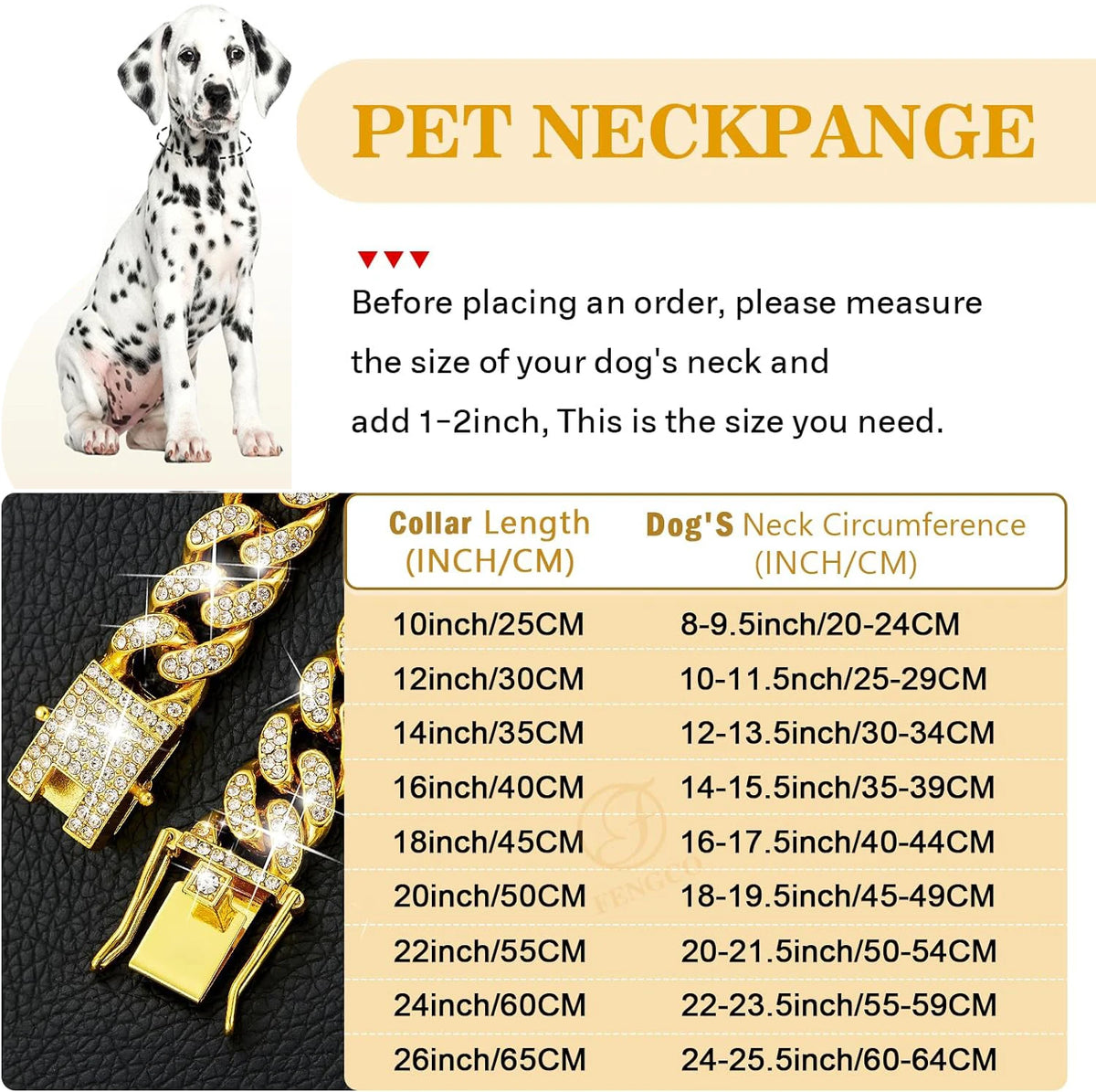 Jewelled Metal Chain Pet Collar - Gold-tone