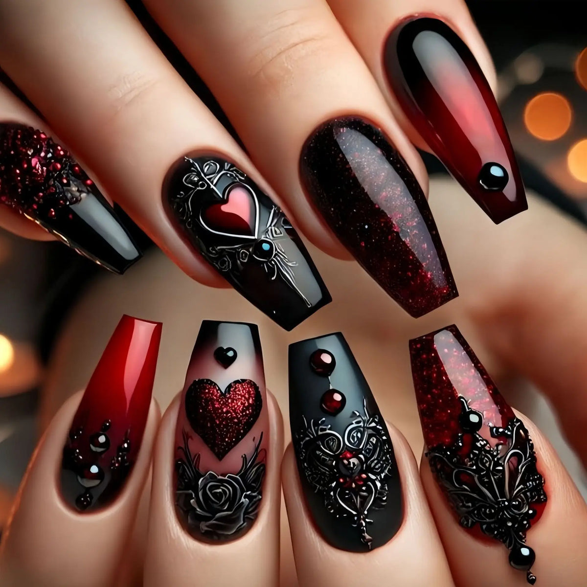 Velcrissa RougeVine Nails 24pc Medium Coffin Gothic Press-On Nails