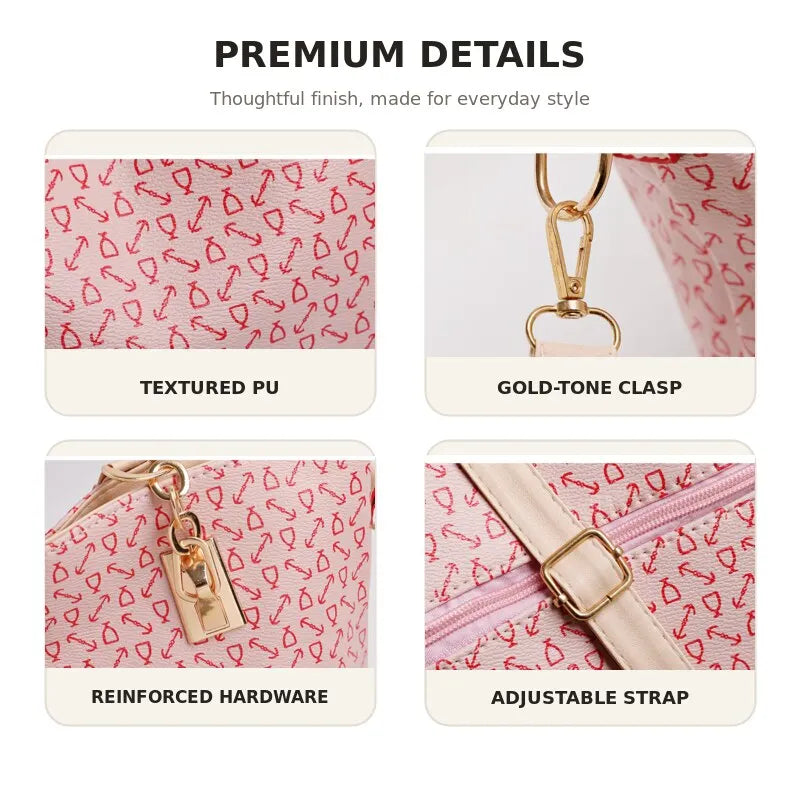 5-Piece Textured Handbag Set - Pink