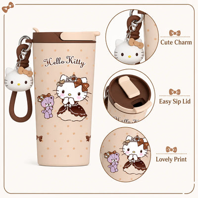 Sanrio Hello Kitty Tumbler Insulated Cup Travel Mug Straw Water Bottle Thermal Coffee Cup Portable Drinkware with Handle Charm