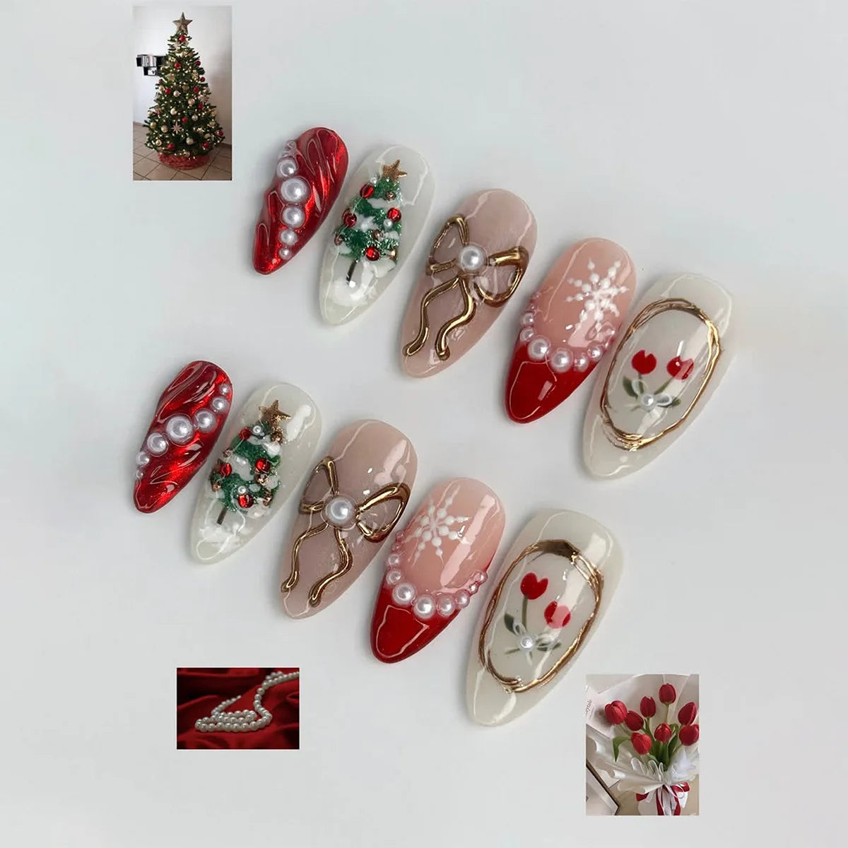 Christmas Snowflake Press-On Nails colour palette
