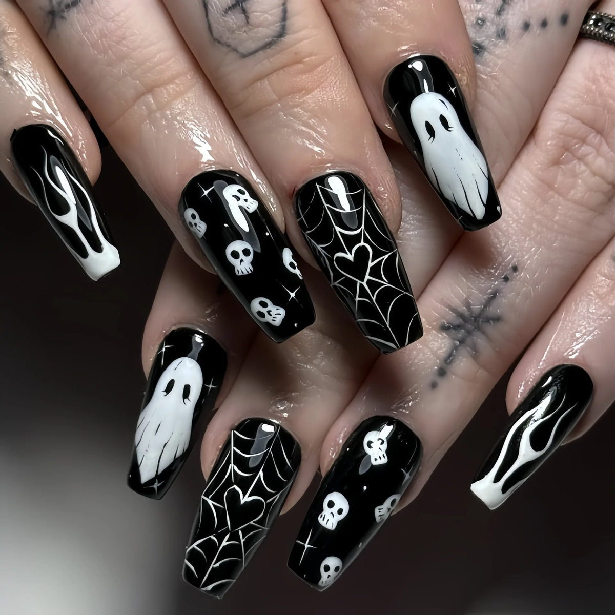 Crimvella Nocturne Nails 24pc Long Dark Red Halloween Press-On Nails