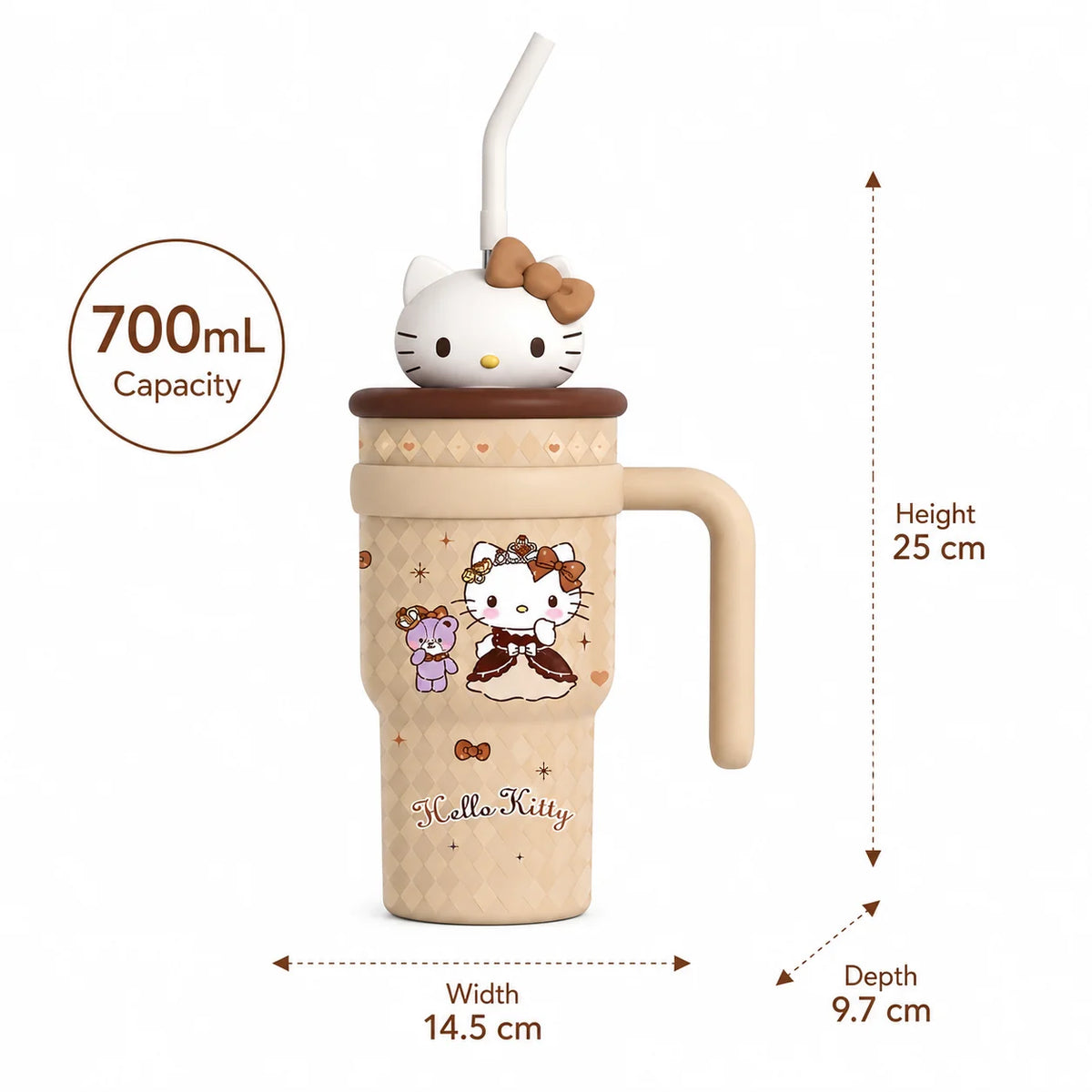 Sanrio Hello Kitty Tumbler Insulated Cup Travel Mug Straw Water Bottle Thermal Coffee Cup Portable Drinkware with Handle Charm