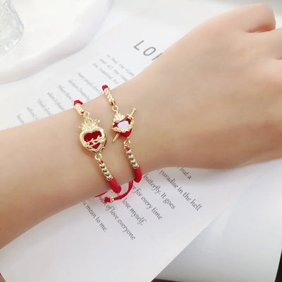 Sacred Heart Cross Bracelet - Scarlet