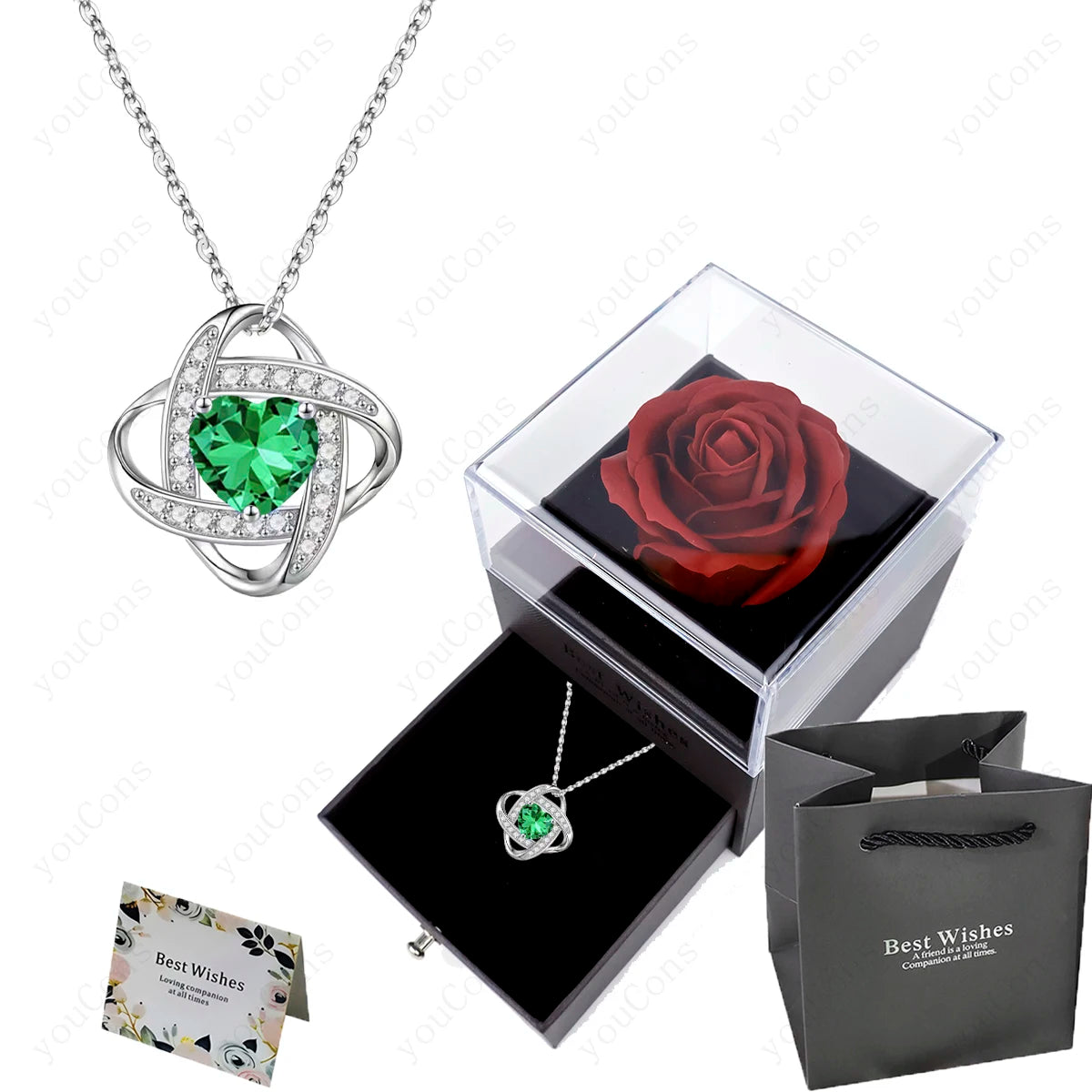 Green Heart Pendant Necklace box opening