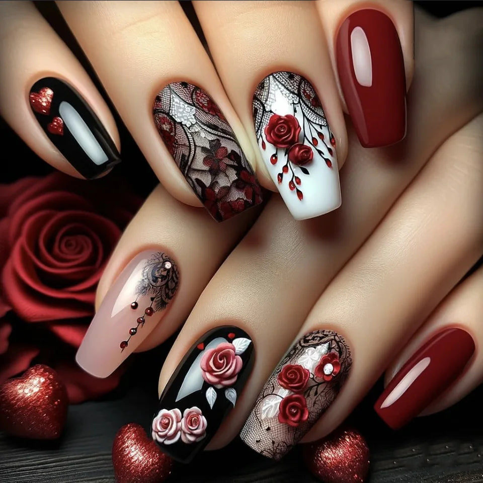 Velcrissa RougeVine Nails 24pc Medium Coffin Gothic Press-On Nails
